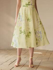 MOTF PREMIUM WOMEN'S ELEGANT FLARE FLORAL SKIRT - Green - View 5