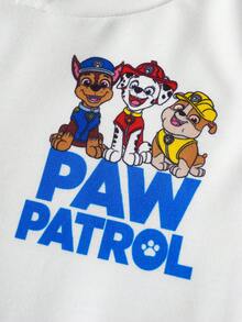 SHEIN | PAW Patrol 男童卡通狗字母印花撞色长袖连帽衫和运动裤套装，运动休闲户外风，春秋季 - 白色 - 查看 4