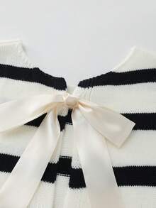 Franclia 早春新款休闲蝴蝶结缎带圆领无袖撞色条纹女式针织上衣 - 彩色 - 查看 5