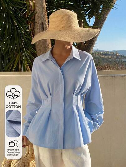 Livesso Women's Collared Ruched Waist Blouse, Autumn/Winter