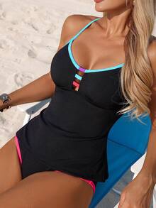 Swim SPRTY Colorful Patchwork Strap Elegant Athletic Sexy Women Swimsuit Set - Multicolor - View 5