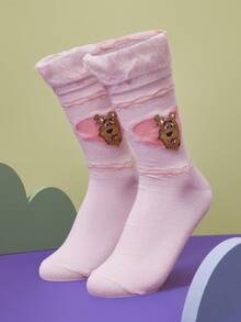 SCOOBY-DOO X SHEIN 1 đôi tất nữ dài đến bắp chân họa tiết chú chó hoạt hình trái tim, thích hợp cho mùa thu/đông. - Nhiều màu - Xem 1