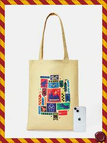 HARRY POTTER X SHEIN 女士可爱花朵、泡泡、毛茛图案便捷粉色手提包 - 黃色 - 查看 2