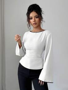 Siren Gaze Women's Elegant Flare Sleeve Tie Back Fitted Blouse, Suitable For Work And Commute, Spring/Autumn - White - View 7