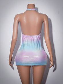 AltBold Ombre Coated Shiny Y2K Backless Deep V Slimming Club Outfit Party Music Festival Women Nightgown - Multicolor - View 7