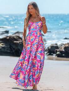 Sylviya 女士休闲度假蝴蝶结露背印花连衣裙 春季女装 夏季长裙 夏季服装 沙滩裙 沙滩装扮 碎花连衣裙 度假装扮 女士沙滩装扮 女士度假连衣裙 - 彩色 - 查看 7