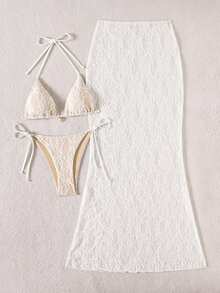 Bonvoyette Swim Oasis Plain Knitted Textured Bikini Set With Metallic Accessories