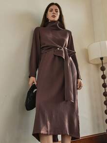 Dazy-Less Spring/Summer Formal Dress, Elegant Old Money Style Waist Cinched Long Dress For Wedding, Party, Banquet Business Casual Woman Sundress - Brown - View 4