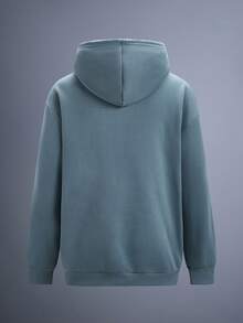 Driftmere 男士字母和棕榈树印花长袖口袋抽绳连帽运动衫，秋冬休闲款 - 淺藍色 - 查看 2