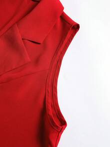 GlowEve CURVE Plus Size Women's Elegant Fabric Summer Vest Suit Shorts Two Pieces Set, Open Front, Bow Decor, Solid Button Design, Tailored Shorts, Suitable For Graduation, Holidays, Valentine's Day, Music Festivals, Mother's Day, Halloween, Thanksgiving, Easter, National Day, Galas, Dates, Parties, Weddings, Outdoor Activities Red Suits For Woman