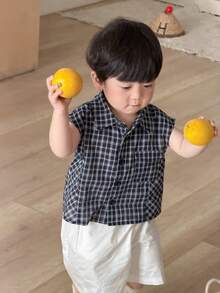 DAZY Toddler Boys' Casual Plaid Collar Short Sleeve Top, Summer - Blue - View 7