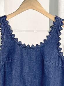 Comfortcana Vestido cropped jeans casual feminino - Lavagem escura - Ver 4