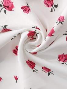 Elenzga 女式方领收腰碎花优雅短款连衣裙 - 粉色 - 查看 3