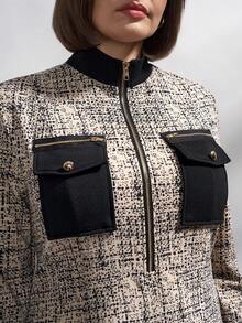 Chikora 大码立领半拉链口袋优雅长袖连衣裙 - 彩色 - 查看 3