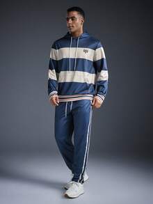 Driftmere 2pcs Men's Casual Business Striped Print Drawstring Hoodie Sweatshirt And Sports Pants Set, Suitable For Outdoor Sports Street Fashion Sportswear, Spring To Summer, Men Sports Set / Hoodie Tracksuits, Comfort And Soft Tracksuits, For Daily Sports Leisure, Athleisure Style,Sporty Fashion - Multicolor - View 3