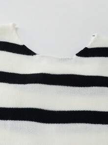 Franclia 早春新款休闲蝴蝶结缎带圆领无袖撞色条纹女式针织上衣 - 彩色 - 查看 3