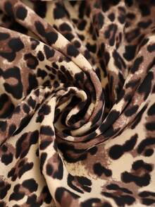 Brillora Leopard Textured Pattern Half Sleeve Batwing Suit For Women Casual Thigh Length Polyester - Black - View 8