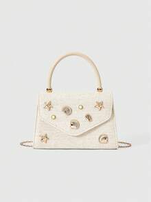 ROMWE Kawaii Bolsa clutch feminina elegante e moderna com detalhes em metal, ideal para o dia a dia e para festas noturnas. - Damasco - Ver 1