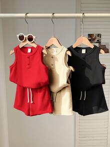 Loomiva 6件套男婴可爱休闲针织背心短裤套装，基础款多件装，夏季 - 彩色 - 查看 5