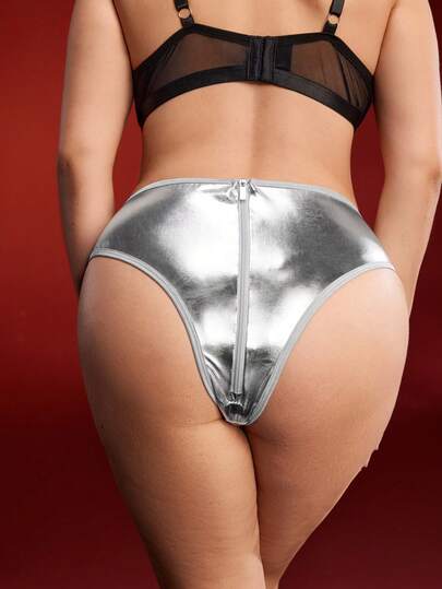 大码性感朋克Y2K风格PU拼接拉链无裆内衣