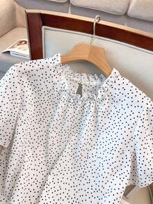 GlowEve CURVE 大码女式休闲波点短袖荷叶边衬衫，优雅百搭修身浪漫度假上衣，春夏款 - 白色 - 查看 3