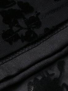 DAZY Young Girl Floral Flocked & Mesh Long Sleeve Casual Dress - Black - View 9