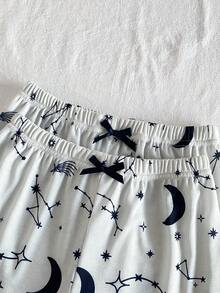 SHEIN 3pcs Girls' Minimalist Star & Moon Print Camisole Shorts + Pants Pajama Set Summer Pajama Set Summer Two Piece Set Two Piece Sleep Set Summer Pj Set Pajamas Set Two Piece - Navy Blue - View 4