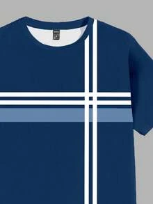 Manfinity RelaxMax Men's Striped Crew Neck Short Sleeve Casual Versatile T-Shirt - Blue - View 3