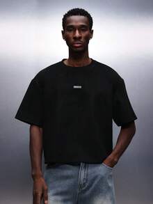 PLAYBOY X SUMWON 短款修身圆领T恤，背面印花醒目，个性图案，休闲夏季上衣 - 黑色 - 查看 5