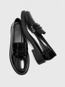 CUCCOO BIZCHIC Ladies Black Glossy Platform Loafers Casual Commuter Style Valentine's Day