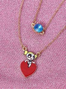 THE POWERPUFF GIRLS X SHEIN 1件装潮流卡通人物女孩锌合金印花项链，镶嵌水钻，奢华小众，精致优雅，休闲时尚，适合派对、音乐会、节日等场合。 - 金色 - 查看 3