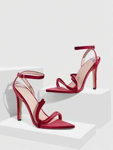 CUCCOO SZL Minimalist Chic Thin Strap Crystal Heel Sandals, Versatile High Heeled Sandals For Outdoor & Streetwear Spring Shoes Spring Break Easter Valentine's Day - Velvet red - View 4