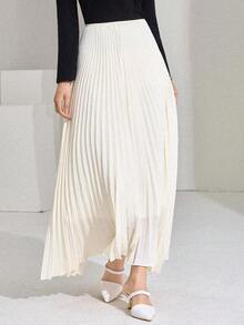 DAZY 女士纯色百褶休闲通勤半身裙 - 白色 - 查看 2