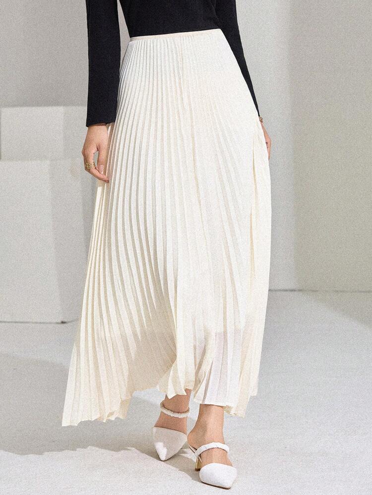 Women's Solid Color Pleated Casual Versatile Commute Skirt