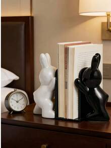 防滑兔子书挡 - 现代奶油色书架收纳架，可放置书籍、CD、DVD和杂志，结实耐用，涂漆装饰书挡套装，适用于家居装饰、客厅、玄关、办公桌 - 情人节、新年、生日和派对的完美爱书礼物 - 彩色 - 查看 7