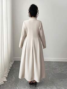 Elenzga Plus Size High-End Cinched Waist Flared Hem Overcoat, Autumn/Winter Fall Cloth For Women - Beige - View 2