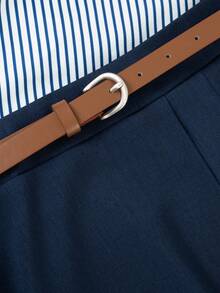 Franclia 夏季休闲条纹衬衫和百褶裙两件套 - 杏色 - 查看 7