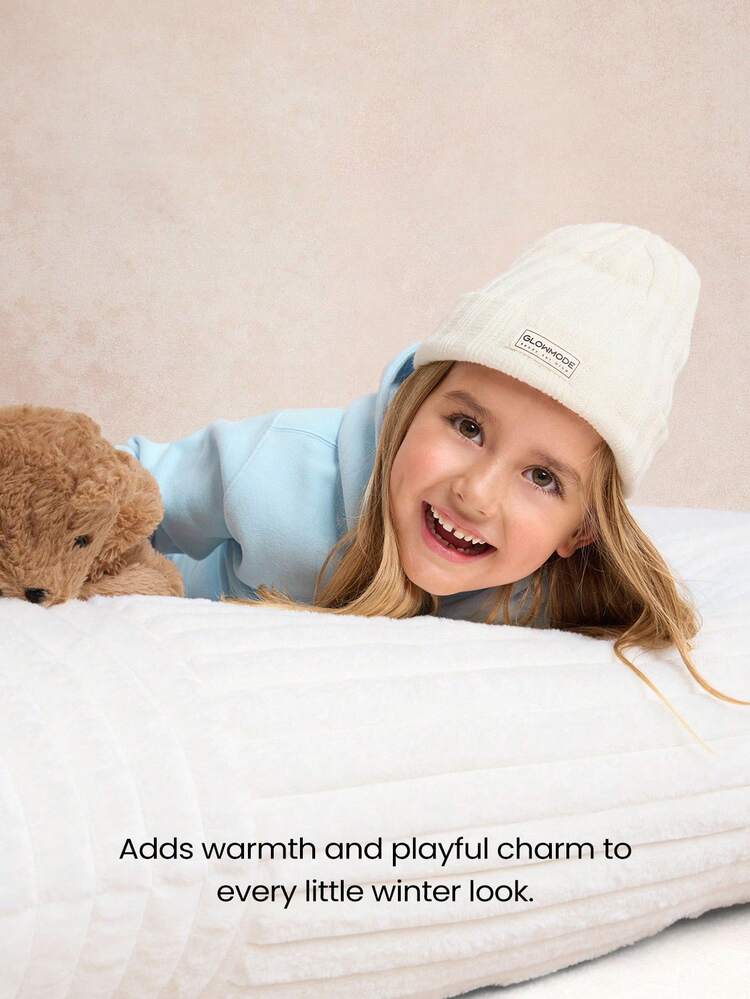 Kinder Winter Chill weich warme dehnbare gestrickte Woven Label Beanie für Outdoor Winter Schnee Alltag Lässig Tragen