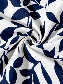 EMERY ROSE Áo sơ mi nữ tay ngắn kiểu dáng tối giản, in họa tiết lá xanh dương, tay bồng đôi, thích hợp cho mùa xuân/hè, đi nghỉ mát, đa năng. - Nhiều màu - Xem 3