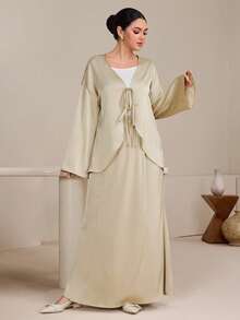 Graceveil 女士宽松系带上衣和长裙两件套 - 香檳色 - 查看 7