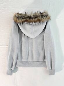Glimmora New Women's Open-Front Zipper Sweatshirt, Grey Hooded Long-Sleeve Jacket Sweatshirt - Light Grey - View 2