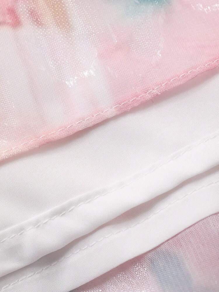 Spring & Summer Floral Print Pink Chiffon Dress, Elegant Casual Vacation Beach Wedding Dress With Waist Tie, Suitable For Commuting Wedding Guest Dress Sundress
