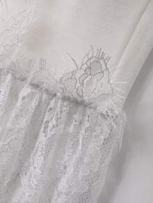 DAZY Camisola feminina com detalhes em renda, estilo coreano casual e delicado. - Branco - Ver 6