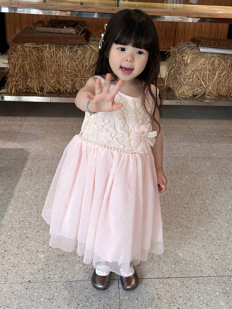 Toddler Girls' Round Neck Lace & Mesh Patchwork Korean Style Formal Party Birthday Dress