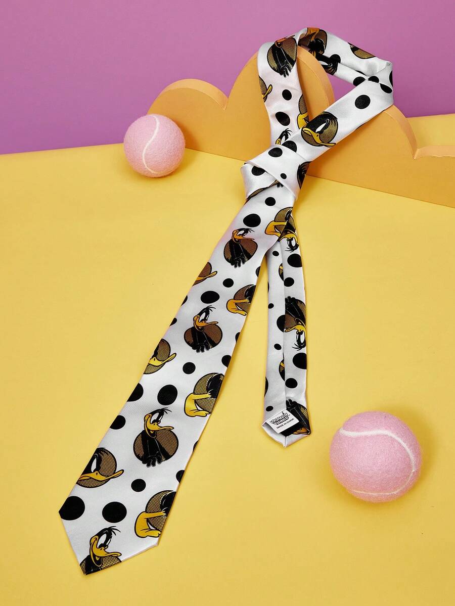 LOONEY TUNES X SHEIN 1pc Funny Cartoon Duck Pattern Necktie, White - Multicolor - View 1