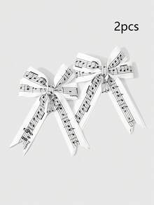 ROMWE Kawaii 2款复古休闲时尚简约百搭音乐节系列黑白线条节拍音符织带手工系双层蝴蝶结银色音符吊坠DIY发夹鸭嘴夹侧夹发夹，组合套装，适合姐妹、女友、女孩和女士日常佩戴，节日礼物 - 黑白色-9 - 查看 2