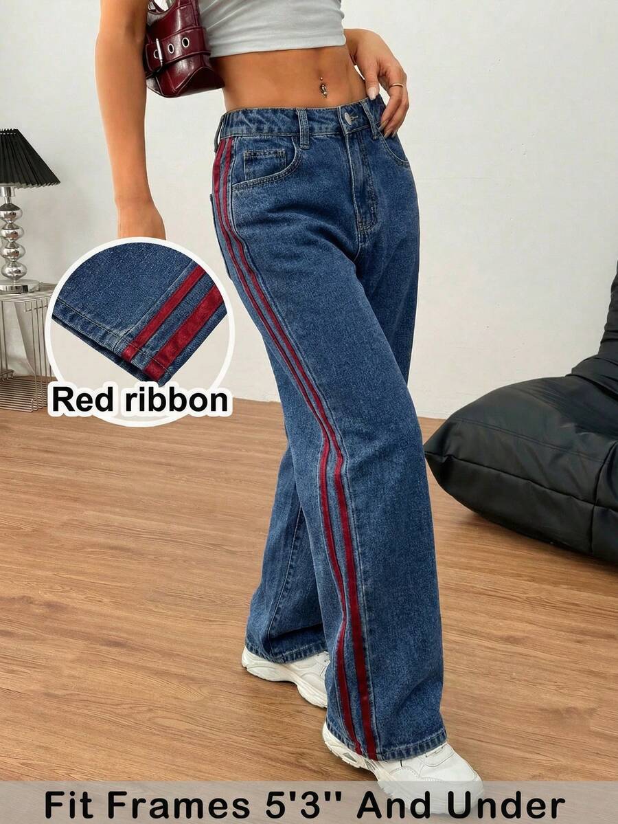 Sparklyn 少女直筒休闲蓝色百搭日常简约牛仔裤 - 藍色 - 查看 1