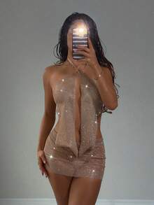 EgrlEra Women's Sexy Sheer Party Dress, Suitable For Valentine's Day Date, Carnival Party, Club Outfit - Champagne - View 5