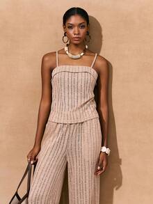 Zivah 2026春夏新款音乐节、复活节、圣帕特里克节、情人节、约会、西部风、游牧风、生日派对、毕业典礼、大学、学生、日常穿着、百搭基础款、休闲、度假、邮轮旅行、海滩、日光浴、热门单品、街头风、婚礼宾客波西米亚风、通勤、早午餐、机场、派对、假日郊游、办公穿着、吊带针织网眼上衣和阔腿裤、宽松针织杏色套装 - 杏色 - 查看 8