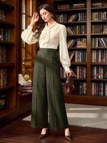 Vintamour Quần nữ cổ điển thanh lịch, dáng suông, có túi cài nút, màu cà phê, thích hợp cho mùa hè và mùa thu. - xanh quân đội - Xem 6